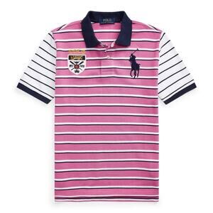 Polo Ralph Lauren Boy’s Small Big Pony Crest Stripe Polo Shirt Pink & Black